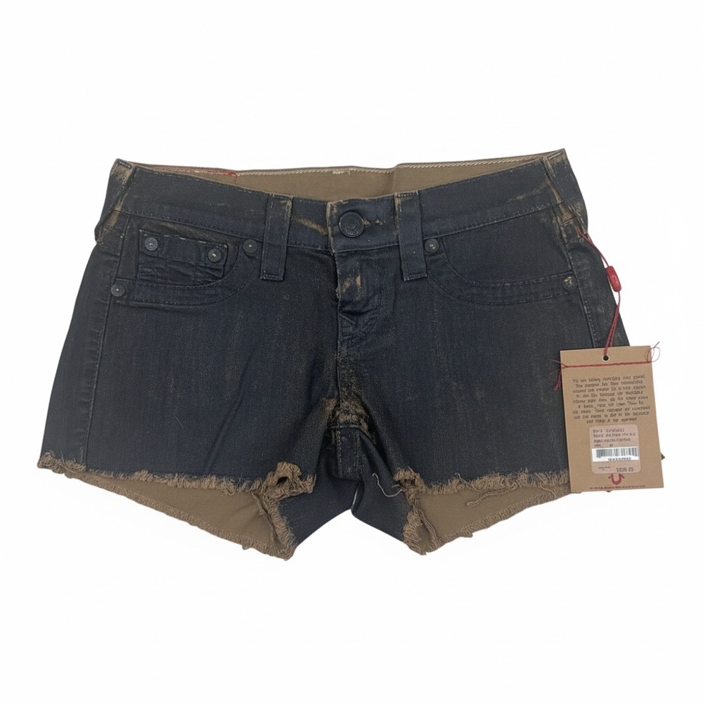 True Religion Janie Vintage Leather Denim Shorts Size 25 NWT